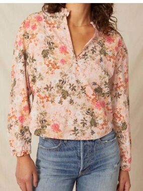 AMO Rosa Ruffle Floral Pima Cotton Popover Blouse Size XS